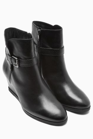 Black Strap Leather Ankle Boots